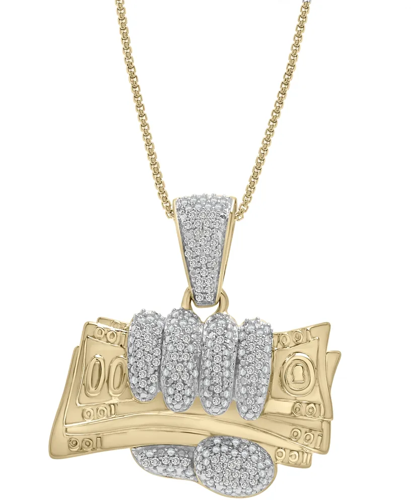 Men's Diamond Hand with Money 22" Pendant Necklace (1/2 ct. t.w.) in 14K Gold-Plated Sterling Silver