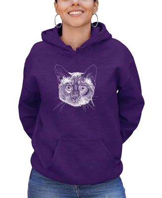 Women's Hooded Word Art Siamese Cat Sweatshirt Top