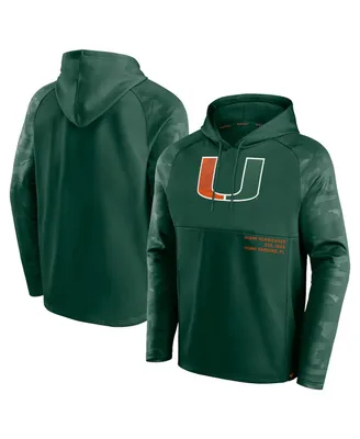 Men's Fanatics Green Miami Hurricanes Defender Raglan Pullover Hoodie