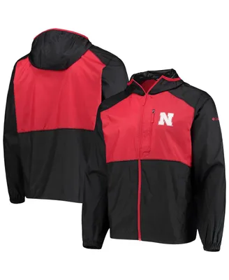 Men's Columbia Black, Scarlet Nebraska Huskers Flash Forward Hoodie Full-Zip Windbreaker Jacket