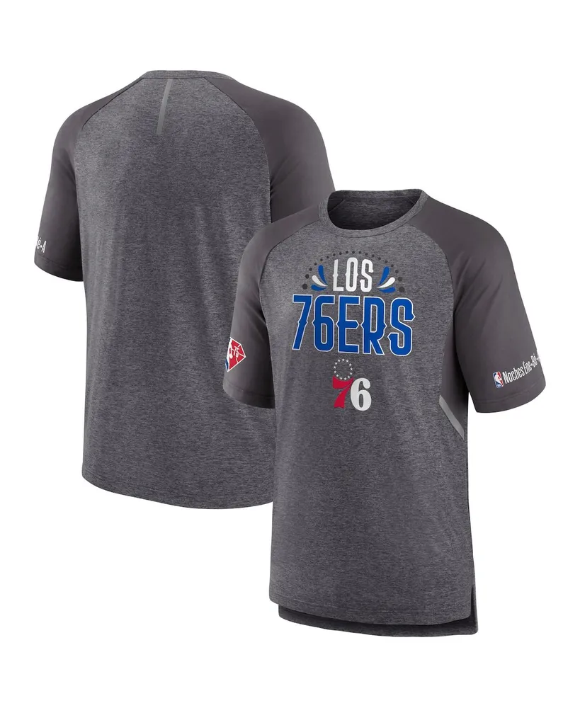 Men's Fanatics Heathered Gray Philadelphia 76ers 2022 Noches Ene-Be-a Core Shooting Raglan T-shirt