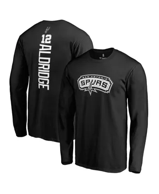 Men's Fanatics LaMarcus Aldridge Black San Antonio Spurs Backer Name and Number Long Sleeve T-shirt