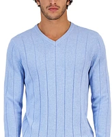 Club Room Men's Drop-Needle V-Neck Cotton Sweater