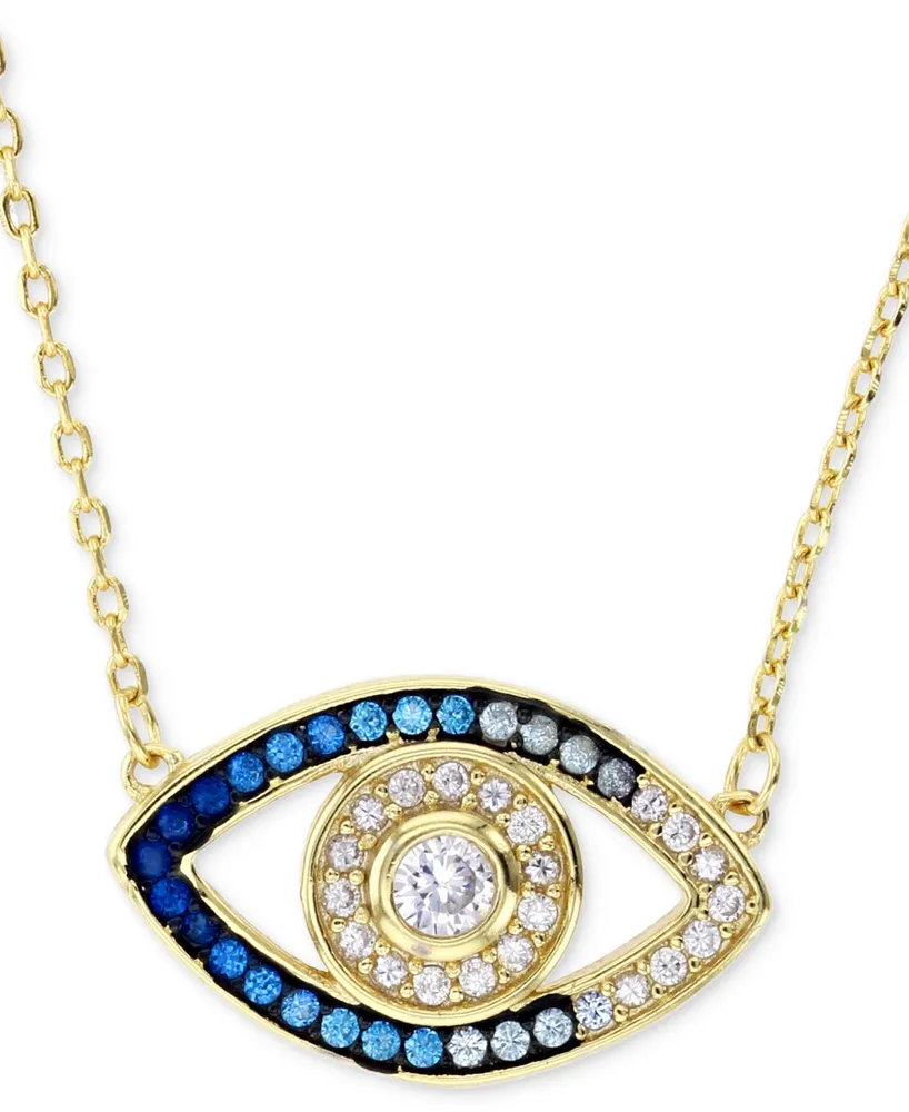 Cubic Zirconia Evil Eye Pendant Necklace in 14k Gold-Plated Sterling Silver, 16" + 1" extender