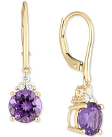 Garnet (3 ct. t.w.) & Diamond (1/8 Leverback Drop Earrings 14k Gold (Also London Blue Topaz Amethyst)