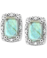 Onyx & Diamond Accent Rectangle Stud Earrings Sterling Silver (Also Turquoise Labradorite)