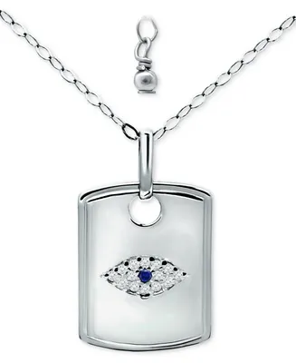 Giani Bernini Lab-Grown Sapphire (1/10 ct. t.w.) & Cubic Zirconia Evil Eye Dog Tag Pendant Necklace, 16" + 2" extender, Created for Macy's