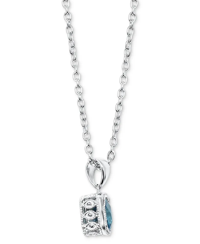 Blue Topaz Cushion Solitaire 18" Pendant Necklace (1-1/2 ct. t.w.) in Sterling Silver