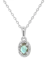 Labradorite & Diamond Accent Oval 18" Pendant Necklace Sterling Silver (Also Onyx, Turquoise)