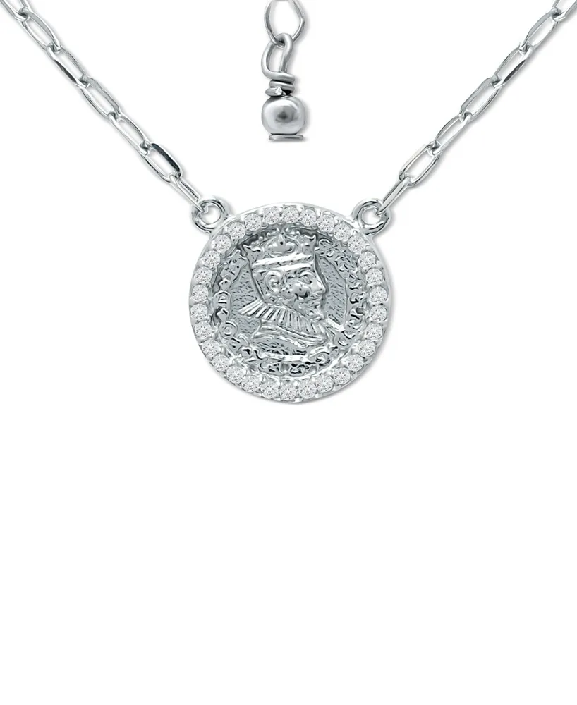 Giani Bernini Cubic Zirconia Coin Pendant Necklace in Sterling Silver, 16" + 2" extender, Created for Macy's