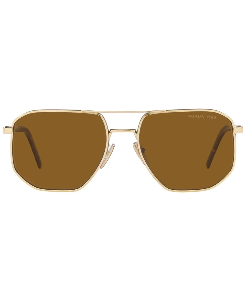 Prada Men's Polarized Sunglasses, 57 - Pale Gold