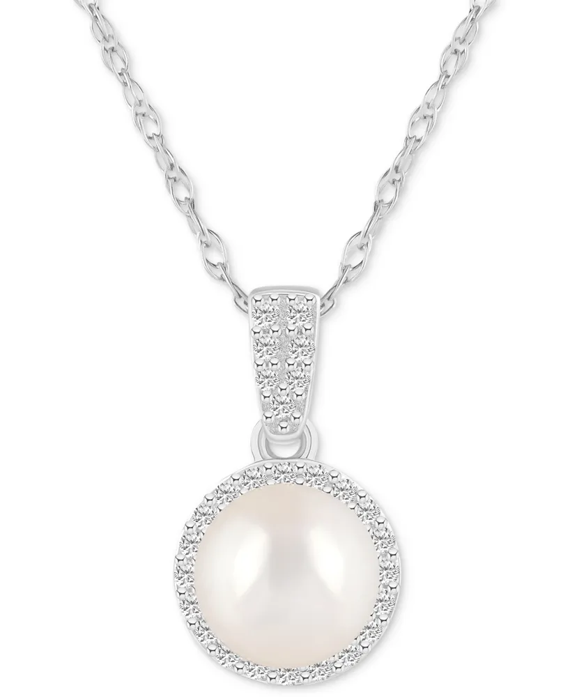 Cultured Freshwater Pearl (7mm) & Lab-Grown White Sapphire (1/6 ct. t.w.) 18" Pendant Necklace in 10k White Gold