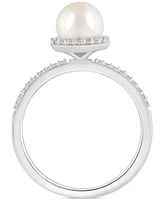 Cultured Freshwater Pearl (7mm) & Lab-Grown White Sapphire (1/5 ct. t.w.) Halo Ring 10k Gold