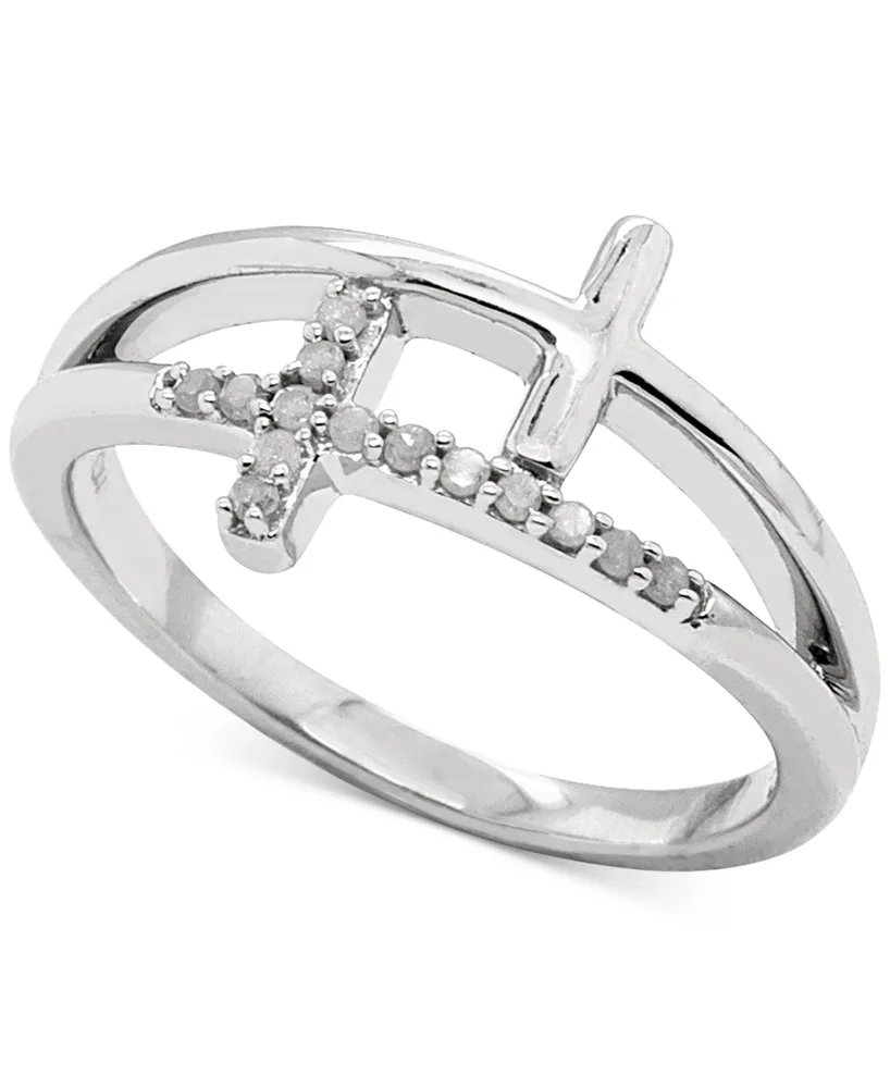 Diamond Double East-West Cross Ring (1/10 ct. t.w.) Sterling Silver