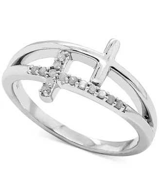 Diamond Double East-West Cross Ring (1/10 ct. t.w.) in Sterling Silver