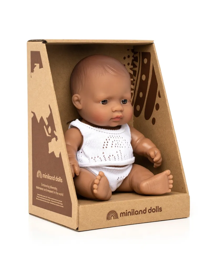 Miniland 8.75" Newborn Baby Doll Hispanic Girl Set , 3 Piece