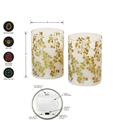 Battery Operated Fern Led Glass Candles with Moving Flame, Set of 2