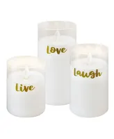 Moving Flame Live Laugh Love Led Glass Candles, Set of 3 - Gold