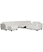 Silvanah 6-Pc. Leather Sectional with Storage Chaise and 2 Power Recliners and Console, Created for Macy's