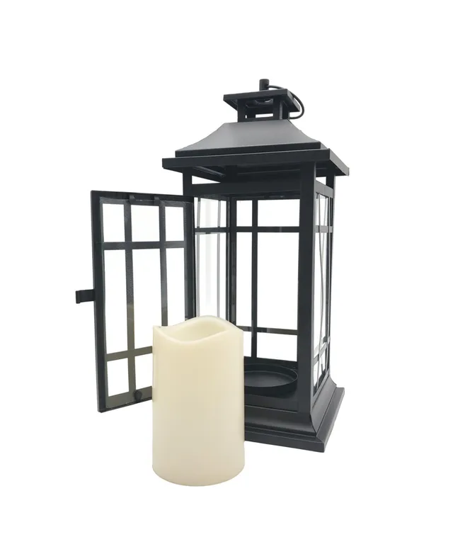 Metal Lantern with Battery Operated Candle - Black Tapered - LumaBase