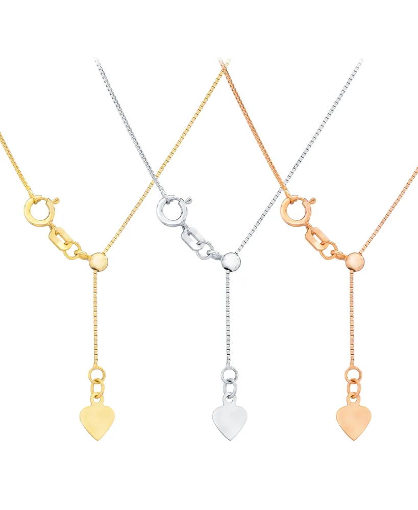 14k Gold Necklace Adjustable 16-20" Box Chain (5/8mm) (Also White and Rose Gold)