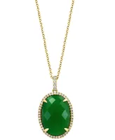 Effy Dyed Green Jade & Diamond (1/4 ct. t.w.) Oval Halo 18" Pendant Necklace in 14k Gold