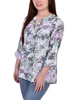 Petite 3/4 Roll Tab Sleeve Blouse Top