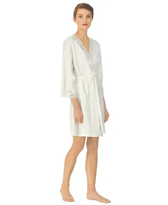 Lauren Ralph Satin Lace-Trim Wrap Robe Lingerie