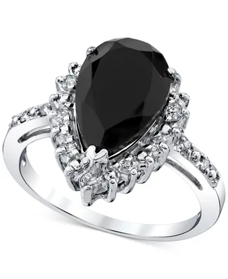 Onyx & Diamond (1/4 ct. t.w.) Halo Ring in Sterling Silver