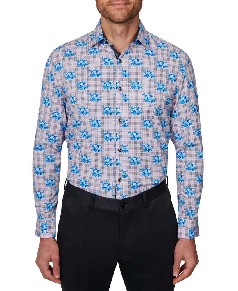 Men's Slim Fit Non-Iron Floral-Print Performance Stretch Dress Shirt