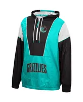 Men's Mitchell & Ness Turquoise, Black Vancouver Grizzlies Hardwood Classics Highlight Reel Windbreaker Half-Zip Hoodie Jacket