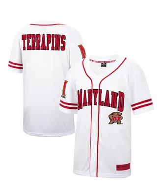 Men's Colosseum White and Red Maryland Terrapins Free Spirited Baseball Jersey
