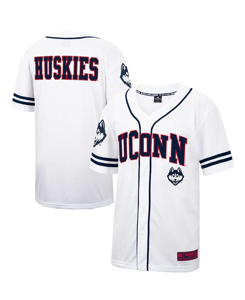 Men's Colosseum White and Navy UConn Huskies Free Spirited Baseball Jersey