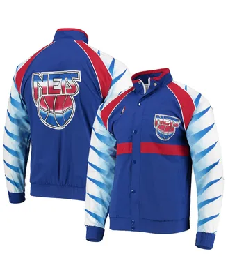 Men's Mitchell & Ness Blue New Jersey Nets Hardwood Classics Authentic Warm-Up Raglan Full-Zip Jacket