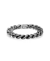 Steeltime Men's Oxidized Stainless Steel Cuban Link Chain Bracelet - Silver