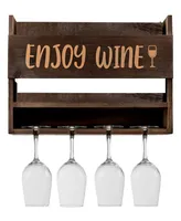 Enjoy Wine Wall Mounted Wine Rack with Wine Glasses, Set of 5