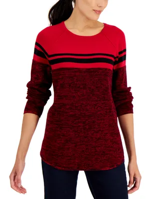 Karen Scott Women's Cotton Colorblocked Sweater, Created for Macy's