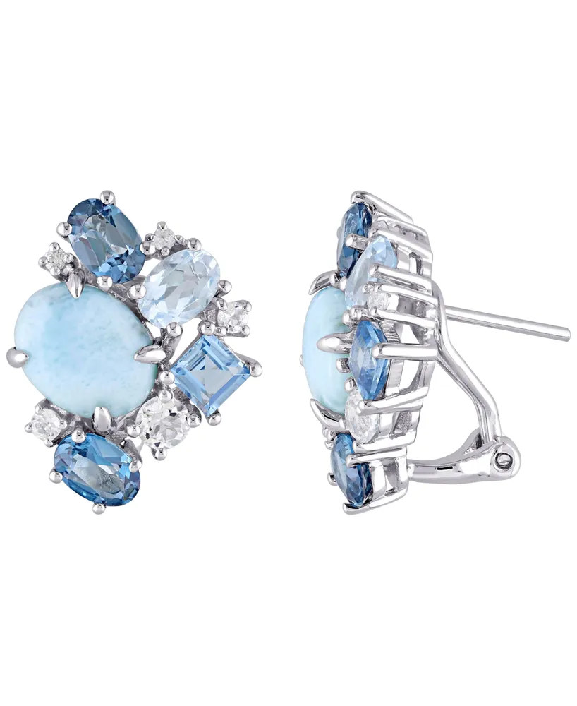 Larimar (6-3/8 ct. t.w.) & Multicolor Topaz (4-1/2 ct. t.w.) Cluster Stud Earrings in Sterling Silver