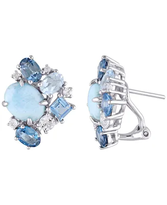 Larimar (6-3/8 ct. t.w.) & Multicolor Topaz (4-1/2 ct. t.w.) Cluster Stud Earrings in Sterling Silver