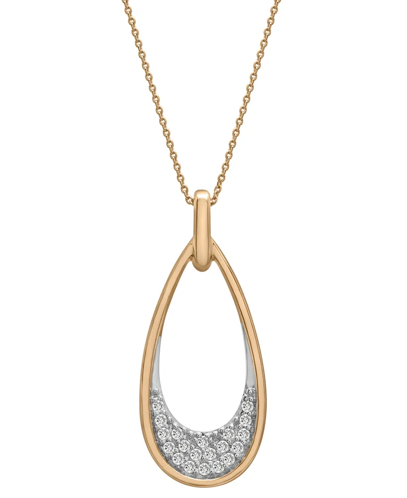 Wrapped Diamond Oval Pave Pendant Necklace (1/6 ct. t.w.) in 14k Gold, 16" + 2" extender, Created for Macy's