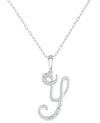 Diamond Fancy Initial 18" Pendant Necklace (1/10 ct. t.w.) in Sterling Silver