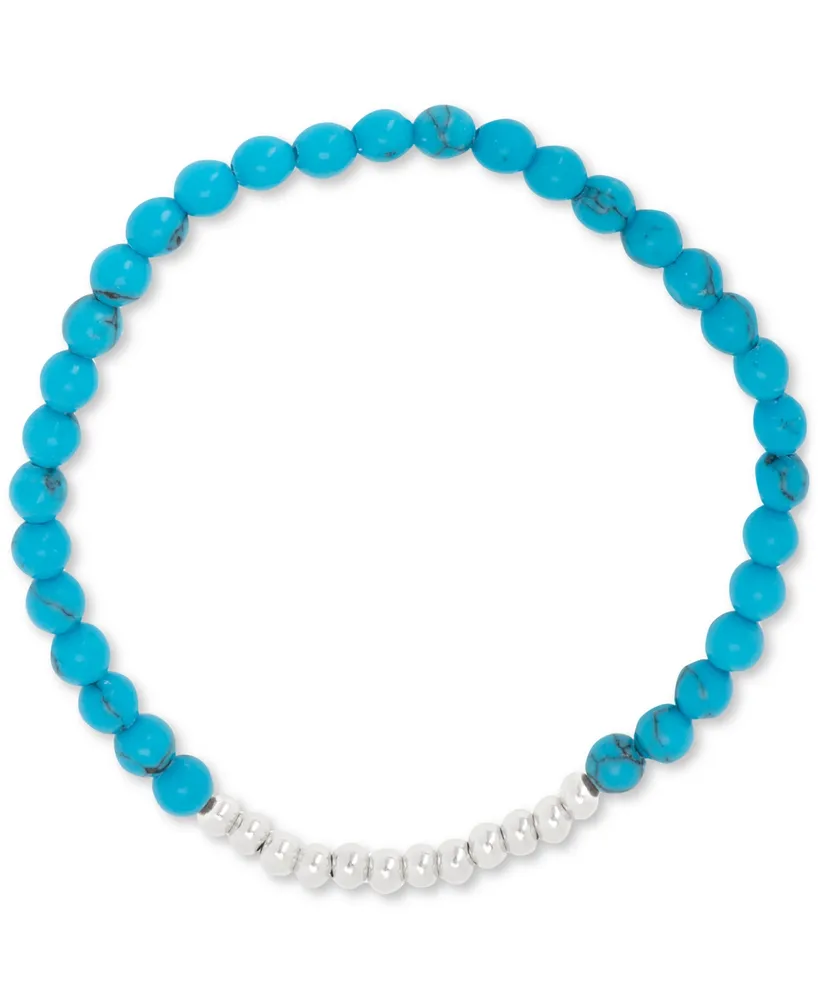 Turquoise & Polished Bead Stretch Bracelet in 14k Gold-Plated Sterling Silver