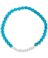 Turquoise & Polished Bead Stretch Bracelet in 14k Gold-Plated Sterling Silver