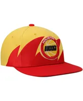 Men's Mitchell & Ness Gold and Red Houston Rockets Hardwood Classics Sharktooth Snapback Hat