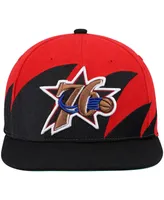 Men's Mitchell & Ness Black and Red Philadelphia 76ers Hardwood Classics Sharktooth Snapback Hat