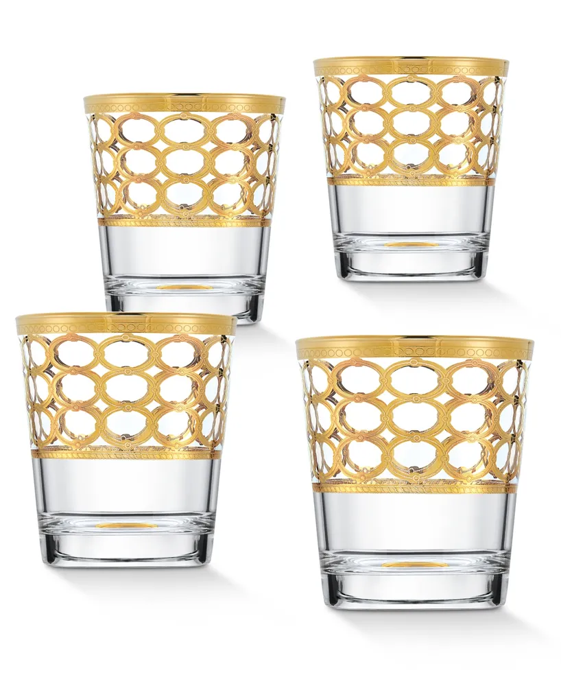 Lorren Home Trends Gold Embellished Champagne Flutes with Gold Rings, Set of 4