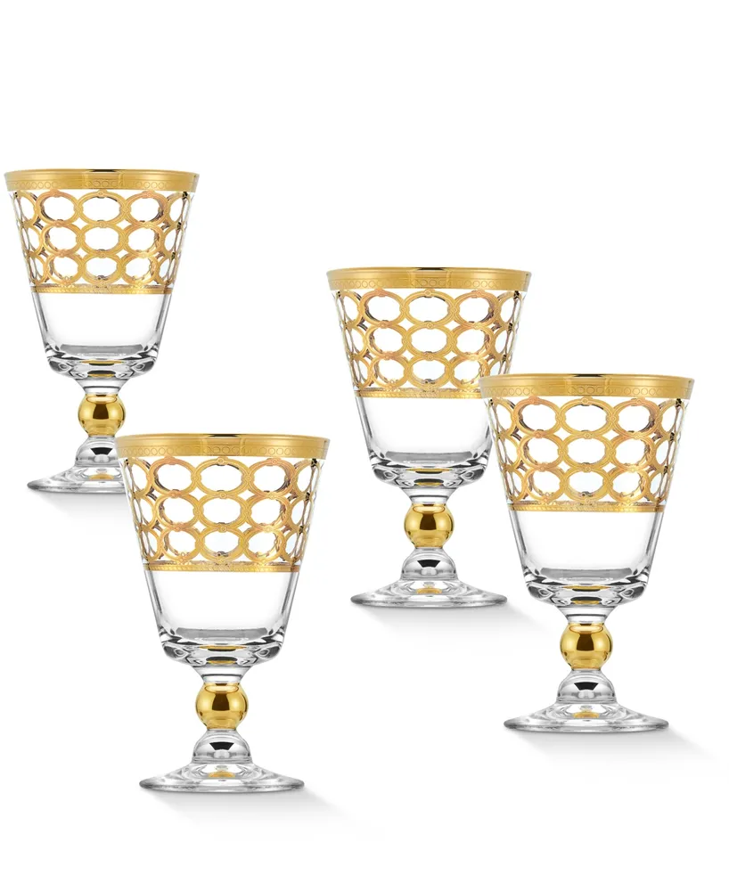 Lorren Home Trends Gold Embellished Champagne Flutes with Gold Rings, Set of 4