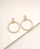 Ettika 18k Gold-Plated Pave & Imitation Pearl Front-Facing Hoop Earrings