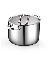 Cook N Home Stainless Steel Stockpot 8 Quart, Tri-Ply Clad Stock Pot with Glass Lid, Silver