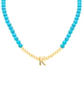 Reconstituted Turquoise & Polished Gold Bead Initial 18" Pendant Necklace in 14k Gold-Plated Sterling Silver